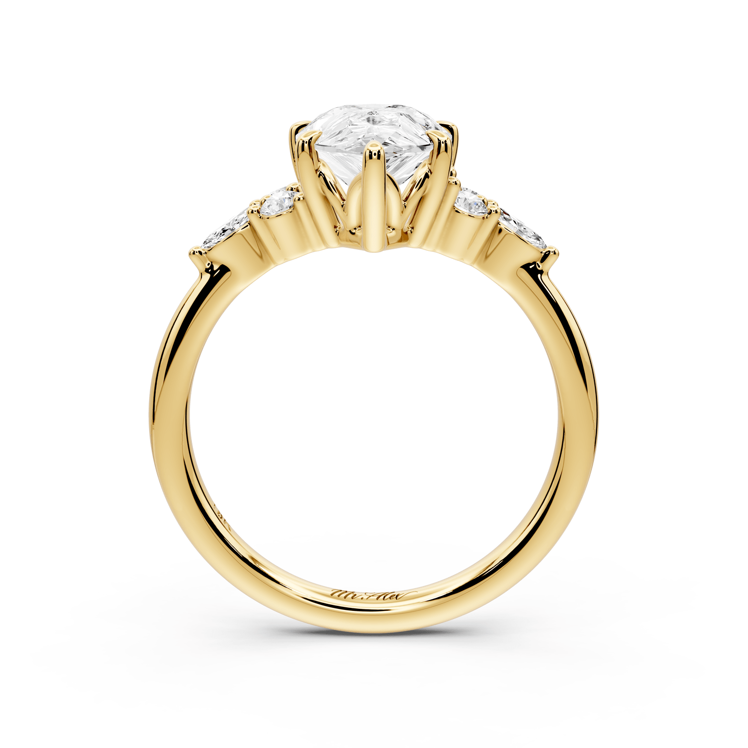 Sandi - 2ct 18k yellow gold Pear Floral Cluster Side-Stone Engagement Ring with Plain Band - Mr. Alex Jewelry