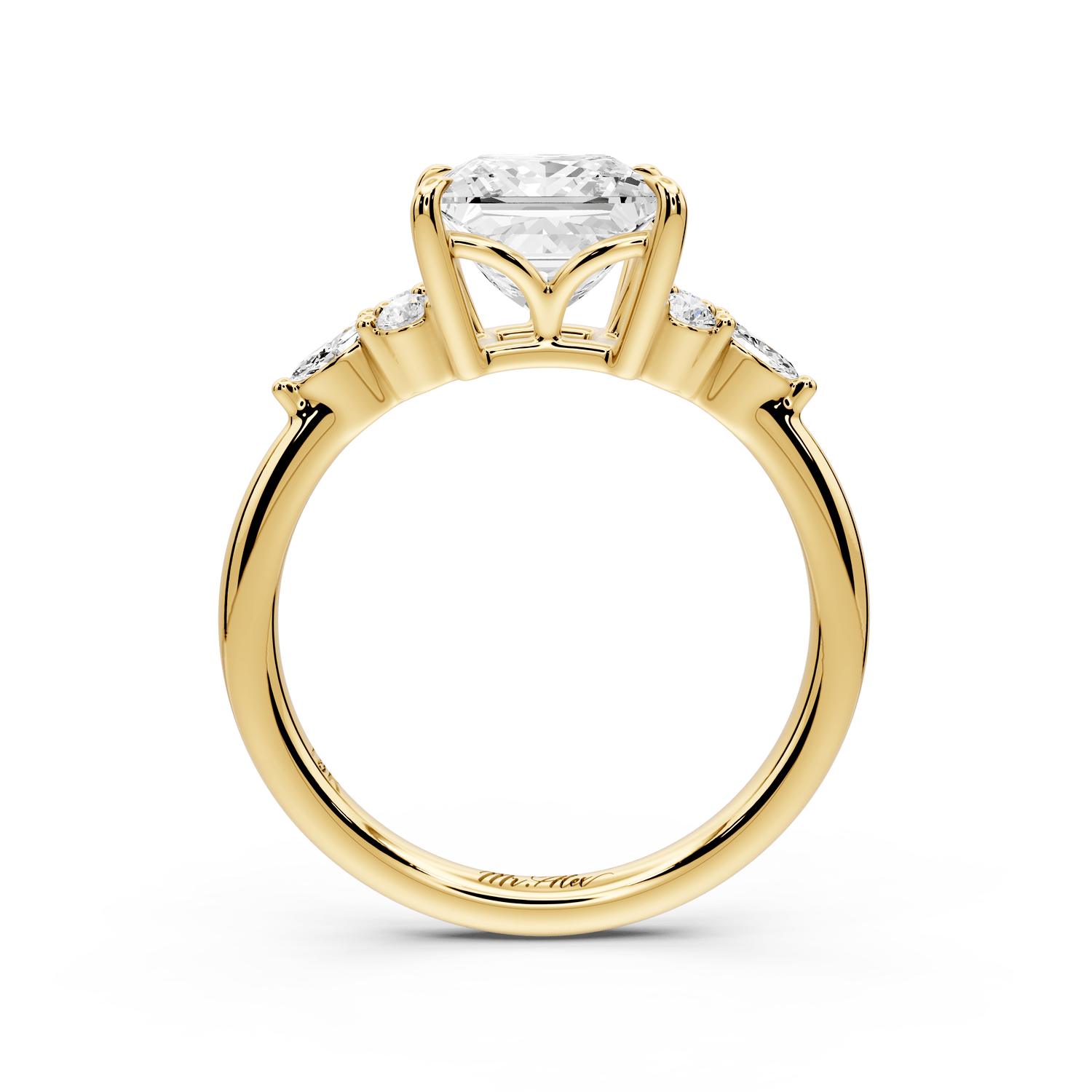Sandi - 2ct 18k yellow gold Princess Floral Cluster Side-Stone Engagement Ring with Plain Band - Mr. Alex Jewelry