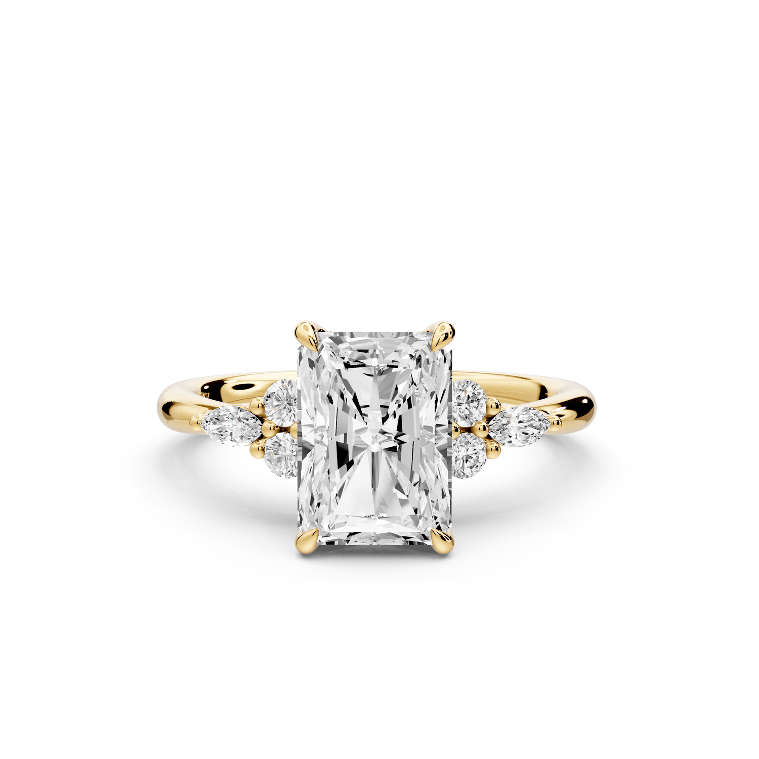 Sandi - 2ct 18k yellow gold Radiant Floral Cluster Side-Stone Engagement Ring with Plain Band - Mr. Alex Jewelry