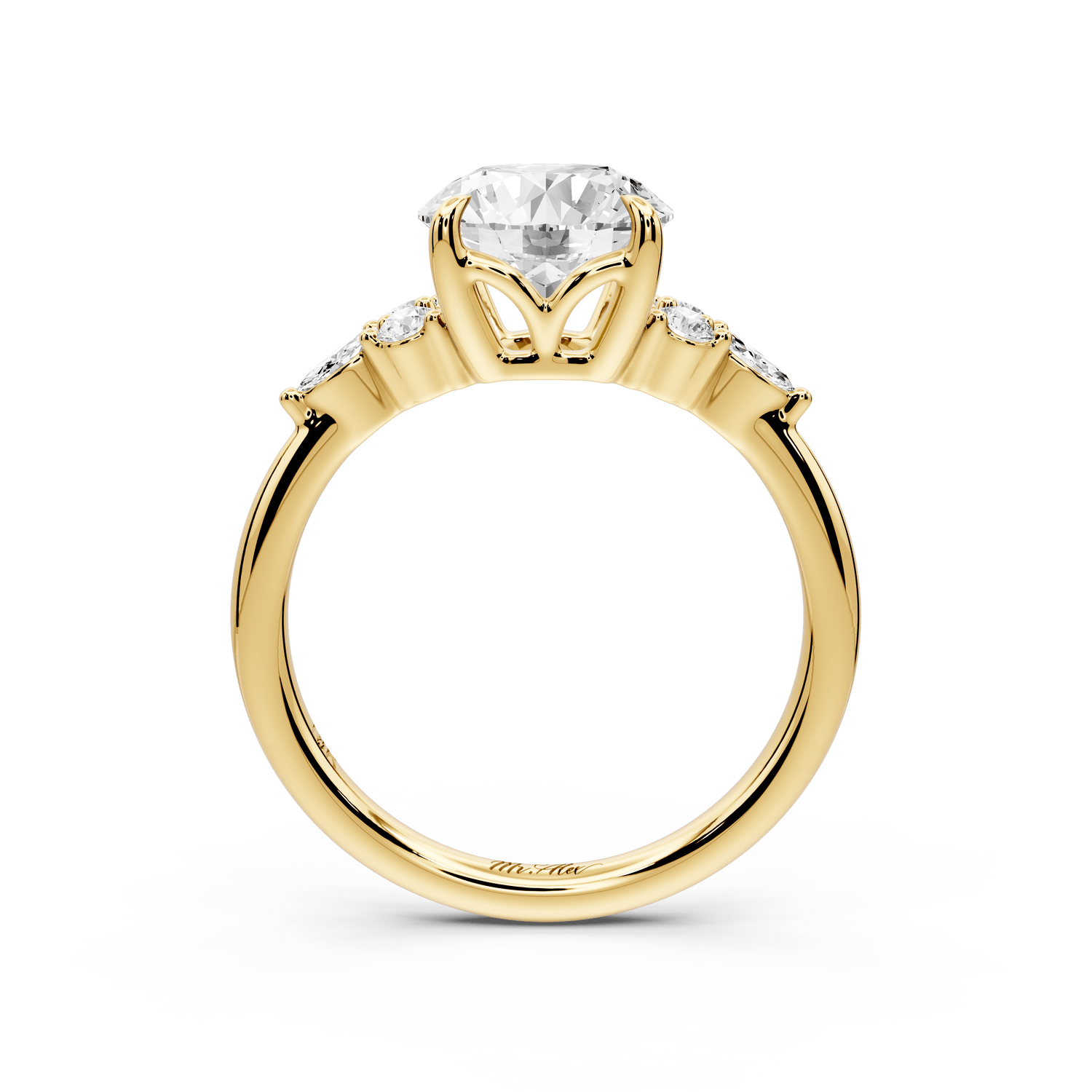 Sandi - 2ct 18k yellow gold Round Floral Cluster Side-Stone Engagement Ring with Plain Band - Mr. Alex Jewelry