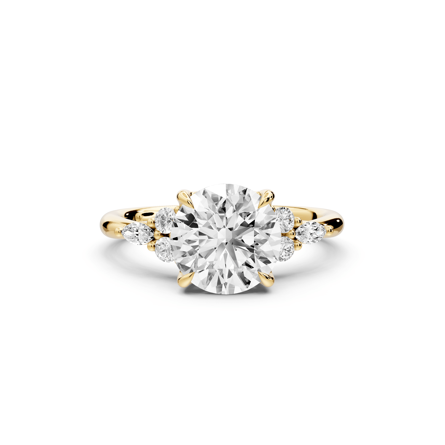 Sandi - 2ct 18k yellow gold Round Floral Cluster Side-Stone Engagement Ring with Plain Band - Mr. Alex Jewelry