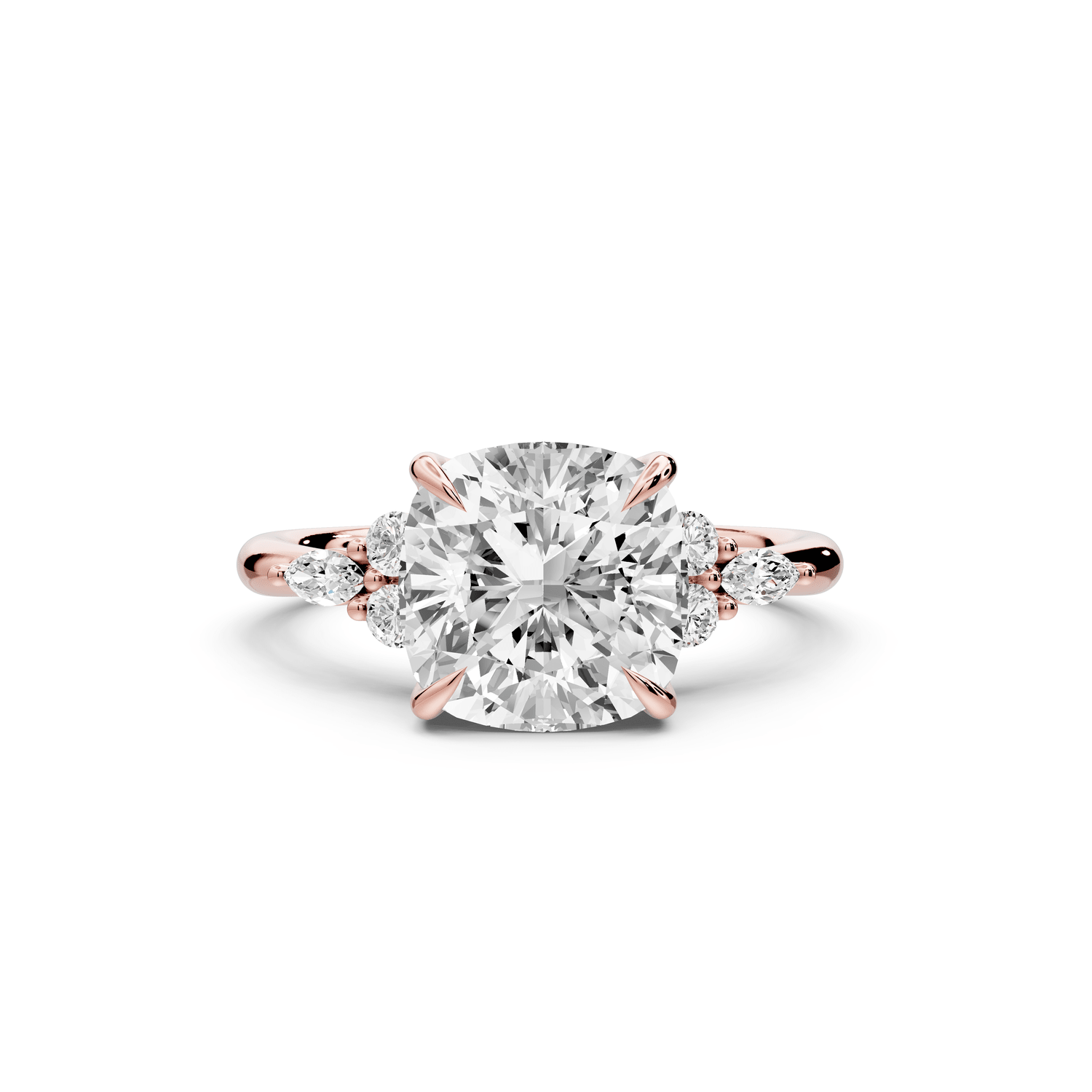 Sandi - 3ct 14k rose gold Cushion Floral Cluster Side-Stone Engagement Ring with Plain Band - Mr. Alex Jewelry