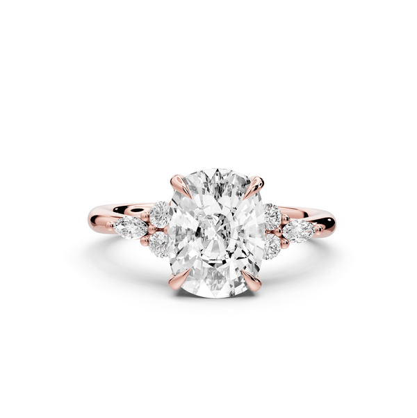 Sandi - 3ct 14k rose gold Ecushion Floral Cluster Side-Stone Engagement Ring with Plain Band - Mr. Alex Jewelry