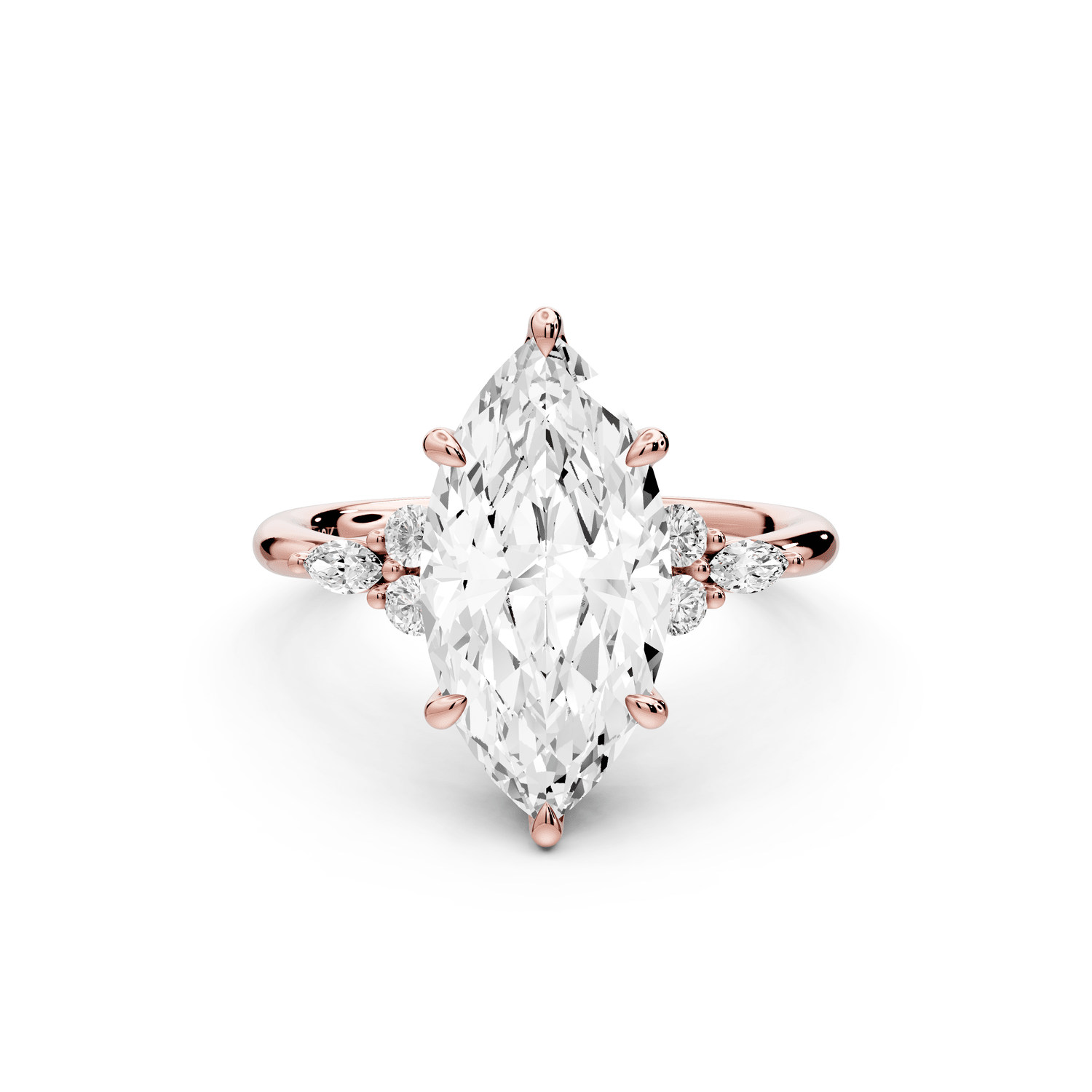 Sandi - 3ct 14k rose gold Marquise Floral Cluster Side-Stone Engagement Ring with Plain Band - Mr. Alex Jewelry