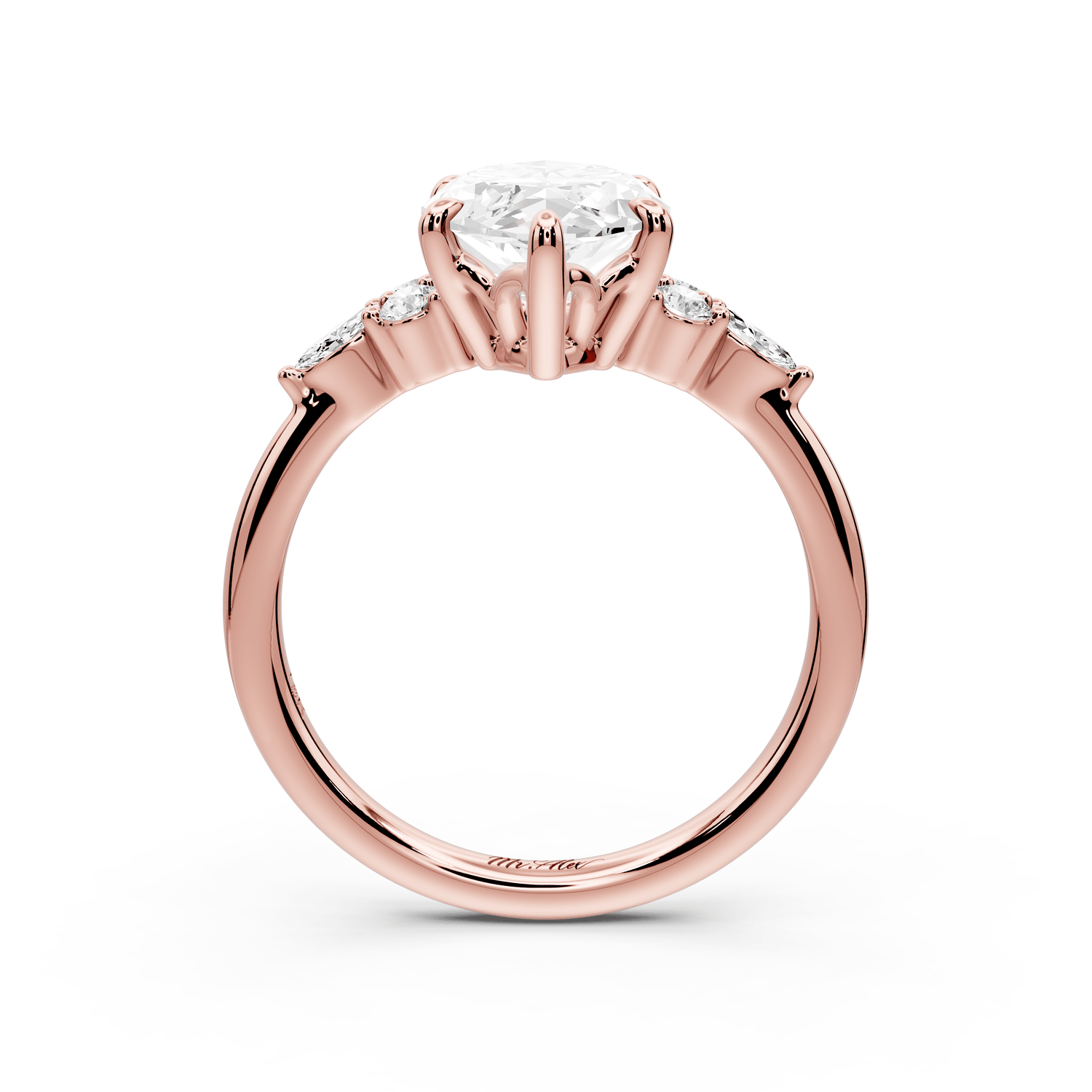 Sandi - 3ct 14k rose gold Marquise Floral Cluster Side-Stone Engagement Ring with Plain Band - Mr. Alex Jewelry
