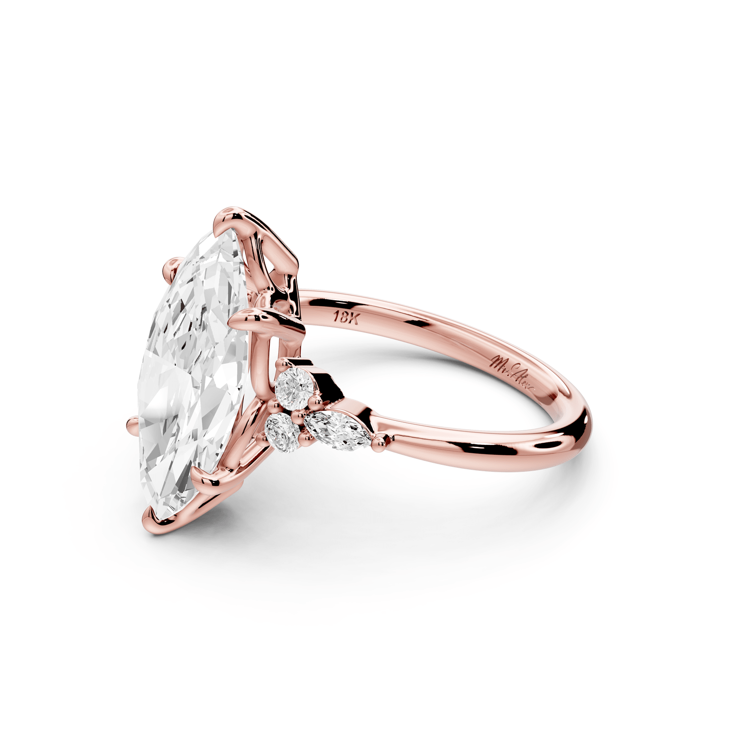 Sandi - 3ct 14k rose gold Marquise Floral Cluster Side-Stone Engagement Ring with Plain Band - Mr. Alex Jewelry