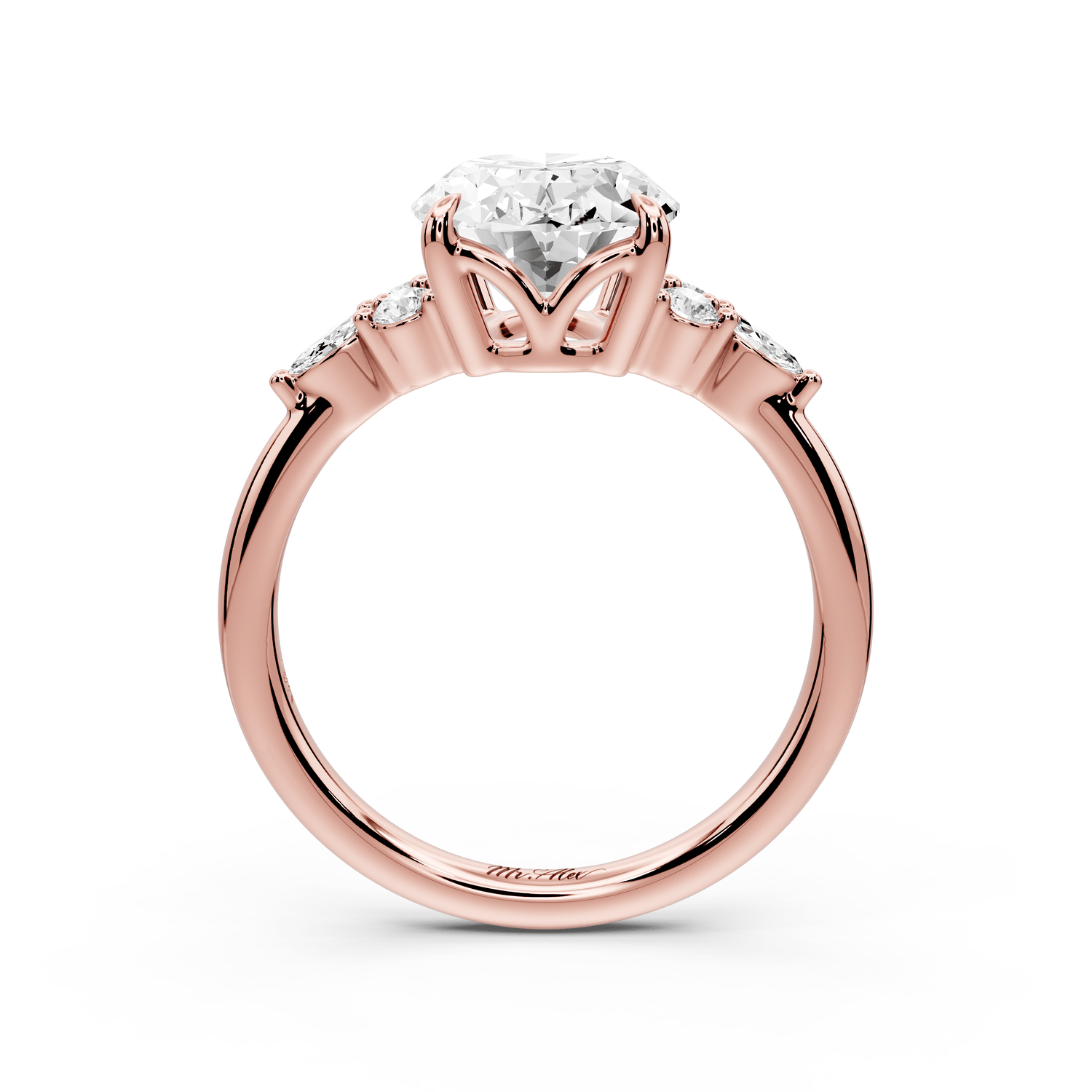 Sandi - 3ct 14k rose gold Oval Floral Cluster Side-Stone Engagement Ring with Plain Band - Mr. Alex Jewelry