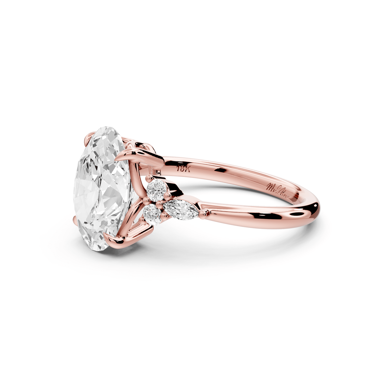 Sandi - 3ct 14k rose gold Oval Floral Cluster Side-Stone Engagement Ring with Plain Band - Mr. Alex Jewelry