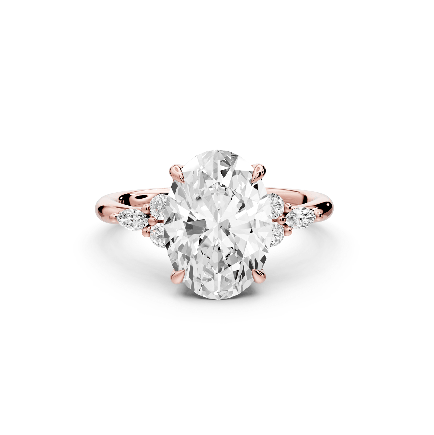 Sandi - 3ct 14k rose gold Oval Floral Cluster Side-Stone Engagement Ring with Plain Band - Mr. Alex Jewelry