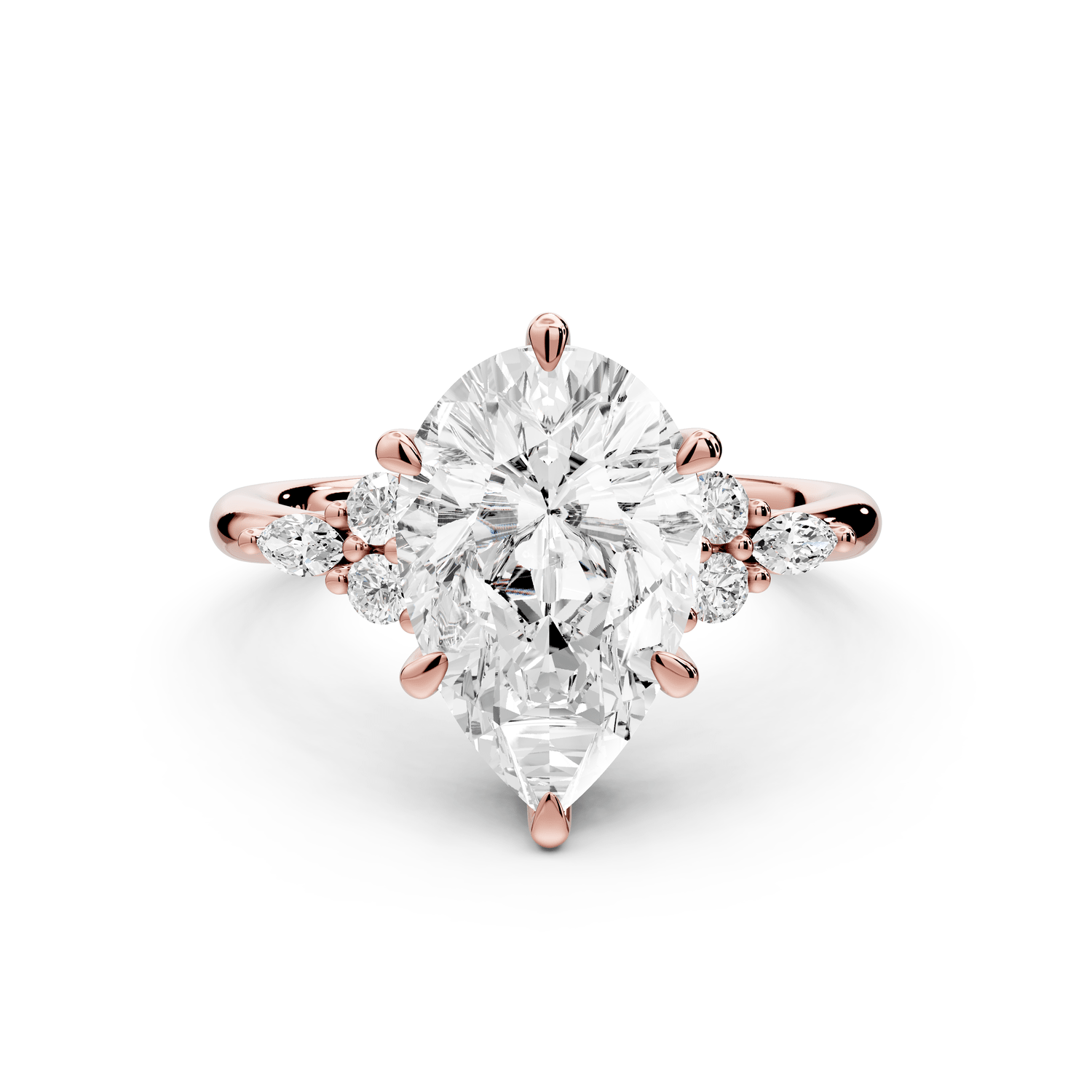 Sandi - 3ct 14k rose gold Pear Floral Cluster Side-Stone Engagement Ring with Plain Band - Mr. Alex Jewelry