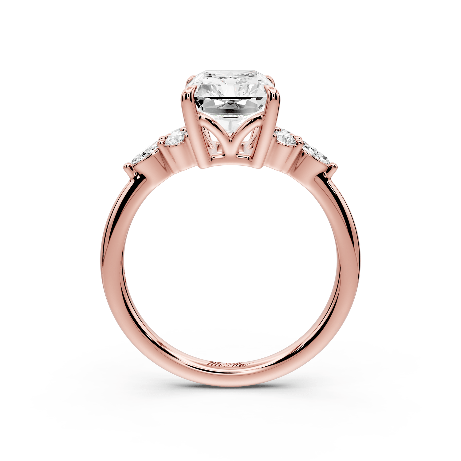 Sandi - 3ct 14k rose gold Radiant Floral Cluster Side-Stone Engagement Ring with Plain Band - Mr. Alex Jewelry