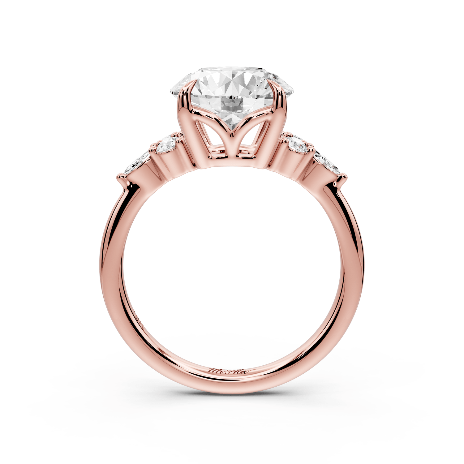 Sandi - 3ct 14k rose gold Round Floral Cluster Side-Stone Engagement Ring with Plain Band - Mr. Alex Jewelry