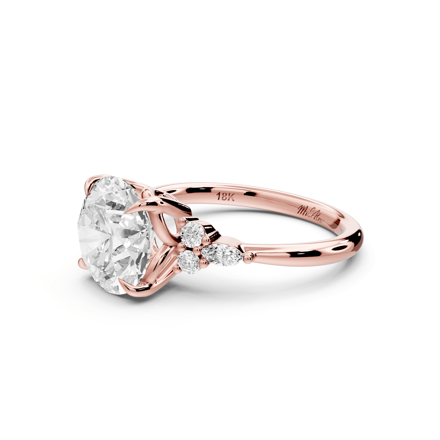 Sandi - 3ct 14k rose gold Round Floral Cluster Side-Stone Engagement Ring with Plain Band - Mr. Alex Jewelry