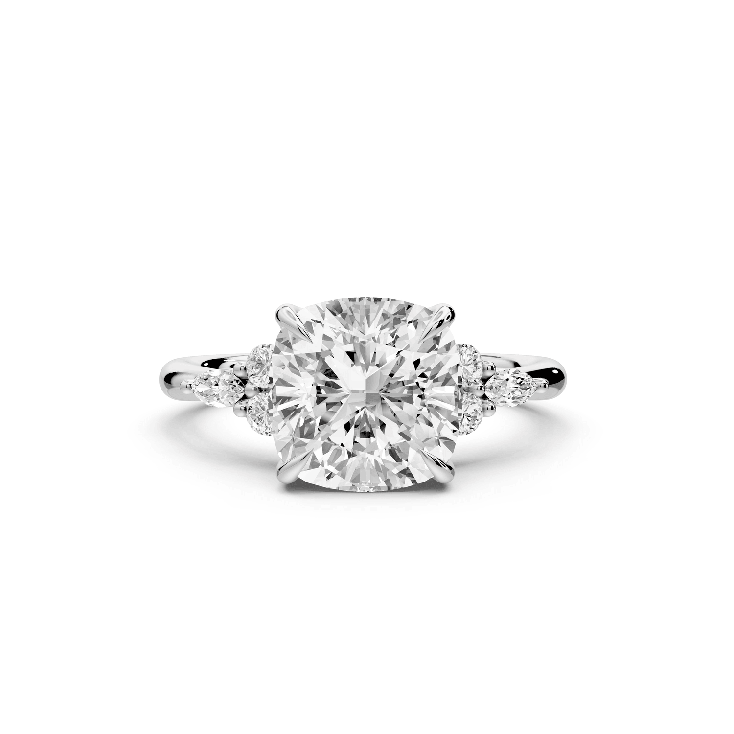 Sandi - 3ct 14k white gold Cushion Floral Cluster Side-Stone Engagement Ring with Plain Band - Mr. Alex Jewelry