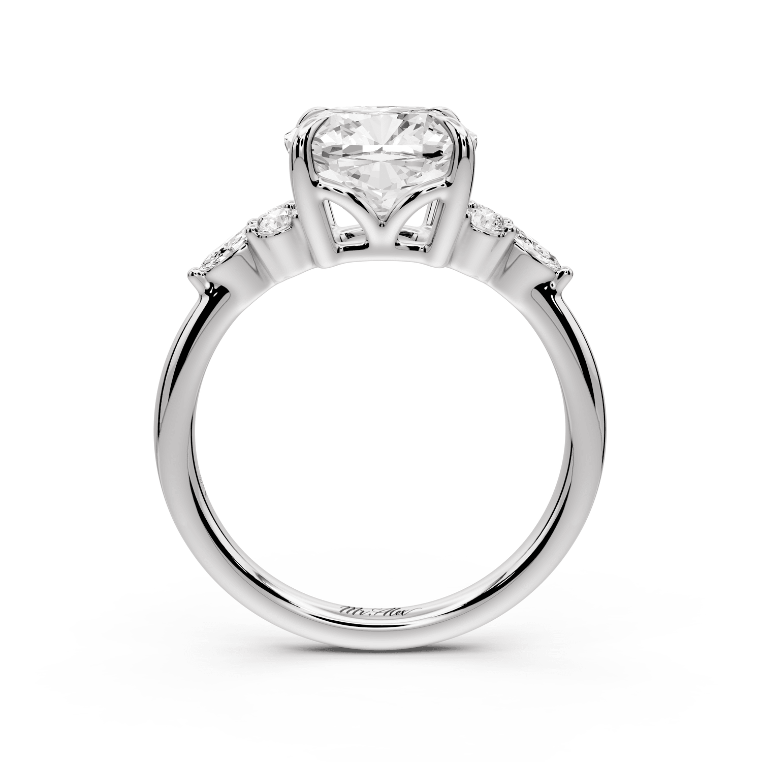 Sandi - 3ct 14k white gold Cushion Floral Cluster Side-Stone Engagement Ring with Plain Band - Mr. Alex Jewelry