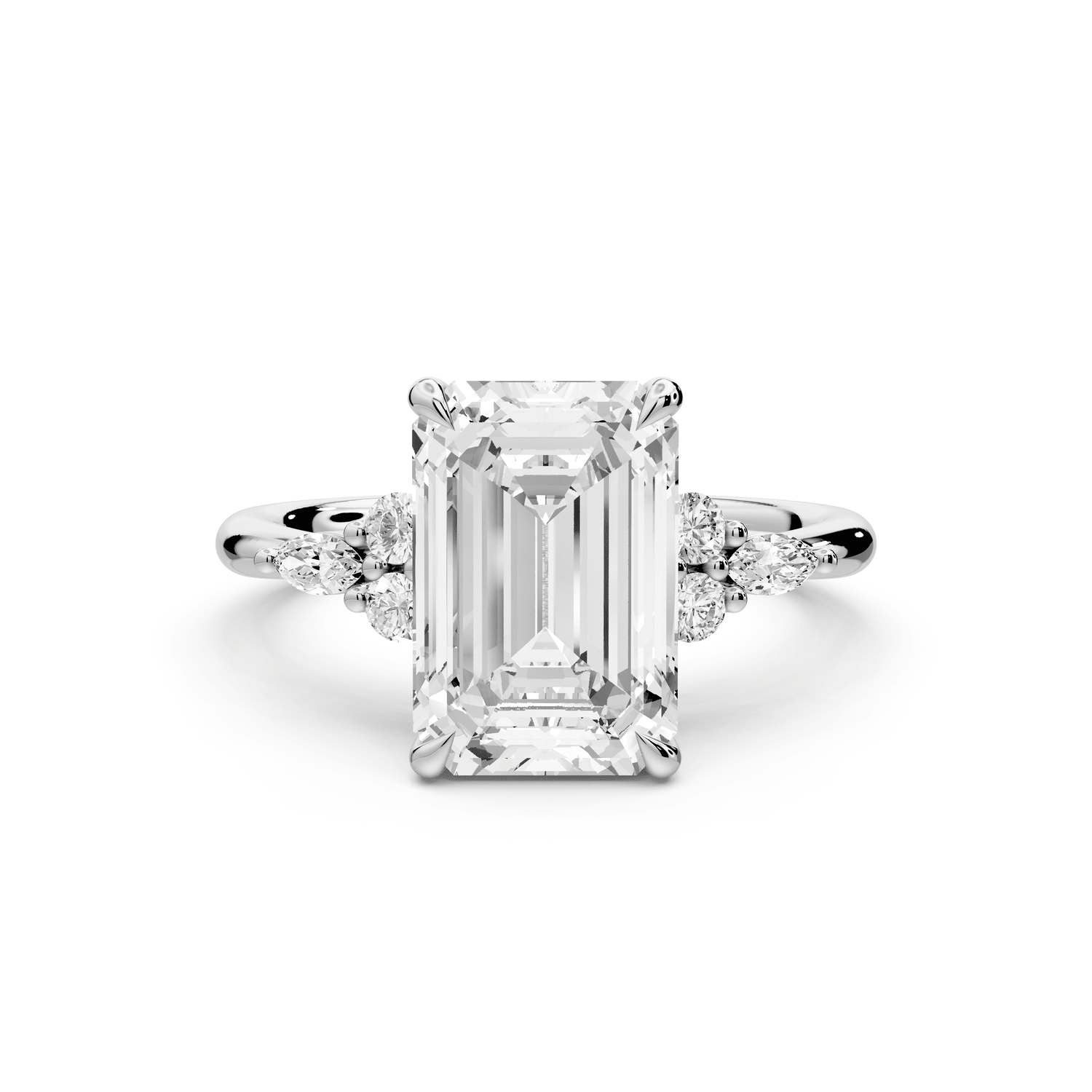 Sandi - 3ct 14k white gold Emerald Floral Cluster Side-Stone Engagement Ring with Plain Band - Mr. Alex Jewelry
