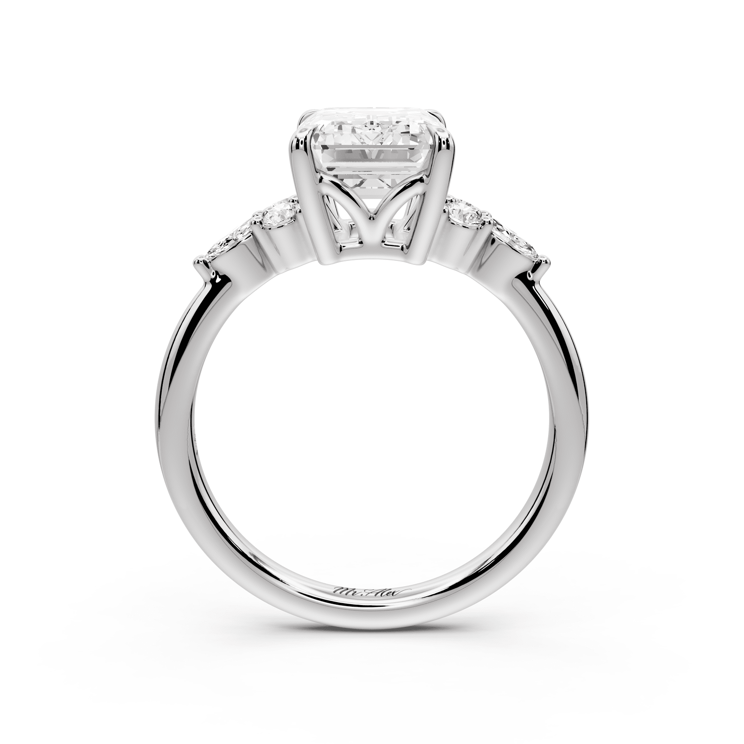 Sandi - 3ct 14k white gold Emerald Floral Cluster Side-Stone Engagement Ring with Plain Band - Mr. Alex Jewelry