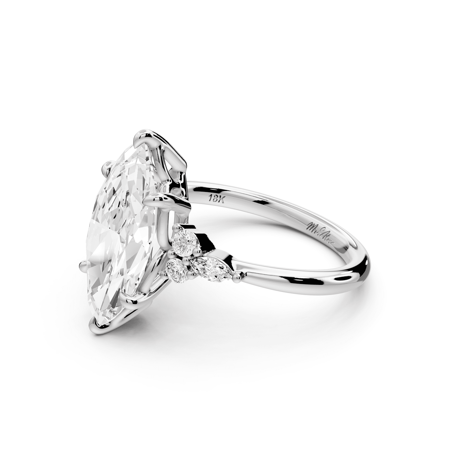 Sandi - 3ct 14k white gold Marquise Floral Cluster Side-Stone Engagement Ring with Plain Band - Mr. Alex Jewelry