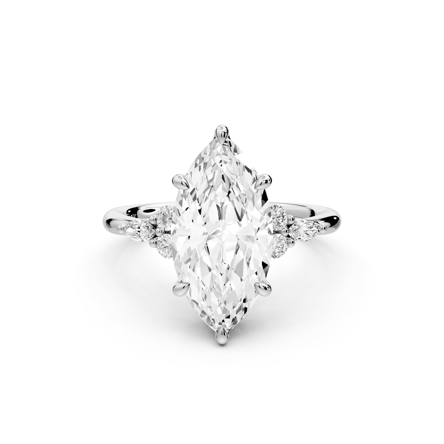 Sandi - 3ct 14k white gold Marquise Floral Cluster Side-Stone Engagement Ring with Plain Band - Mr. Alex Jewelry