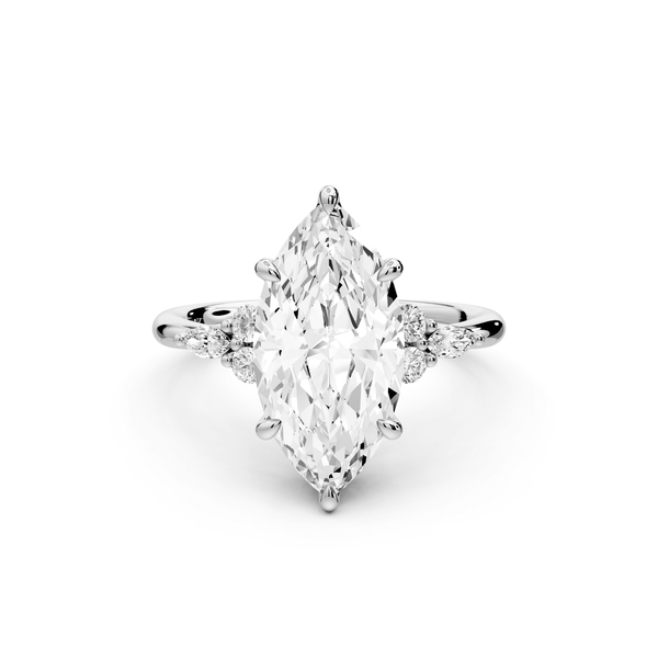 Sandi - 3ct 14k white gold Marquise Floral Cluster Side-Stone Engagement Ring with Plain Band - Mr. Alex Jewelry