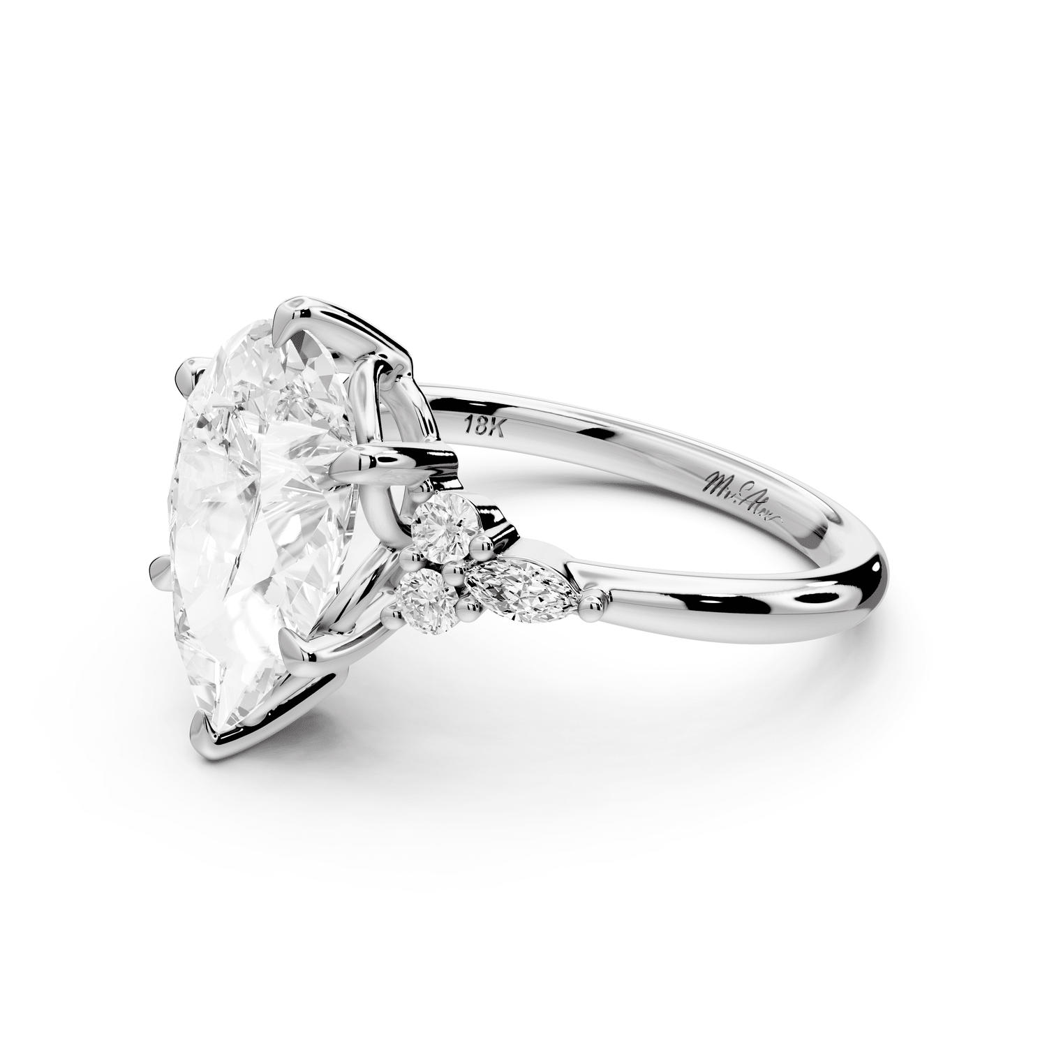 Sandi - 3ct 14k white gold Pear Floral Cluster Side-Stone Engagement Ring with Plain Band - Mr. Alex Jewelry