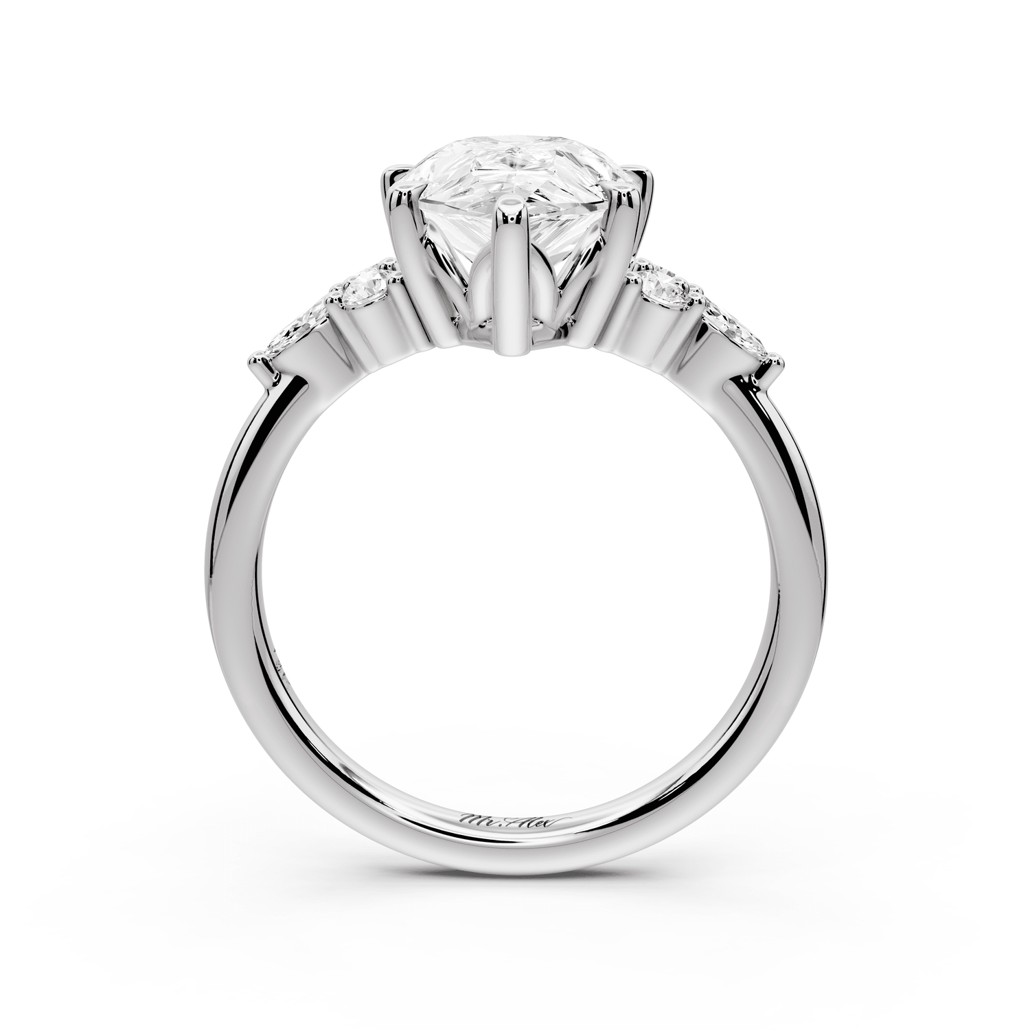 Sandi - 3ct 14k white gold Pear Floral Cluster Side-Stone Engagement Ring with Plain Band - Mr. Alex Jewelry