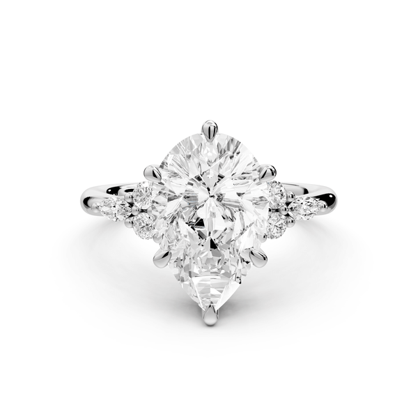 Sandi - 3ct 14k white gold Pear Floral Cluster Side-Stone Engagement Ring with Plain Band - Mr. Alex Jewelry