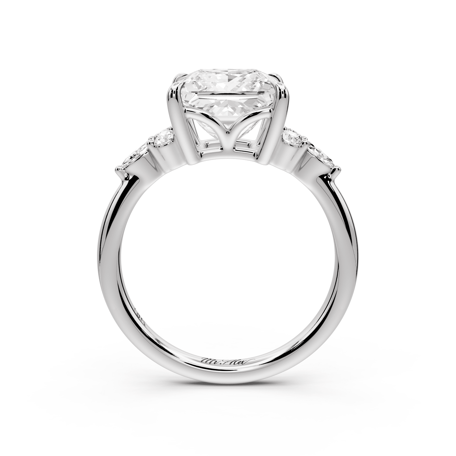 Sandi - 3ct 14k white gold Princess Floral Cluster Side-Stone Engagement Ring with Plain Band - Mr. Alex Jewelry