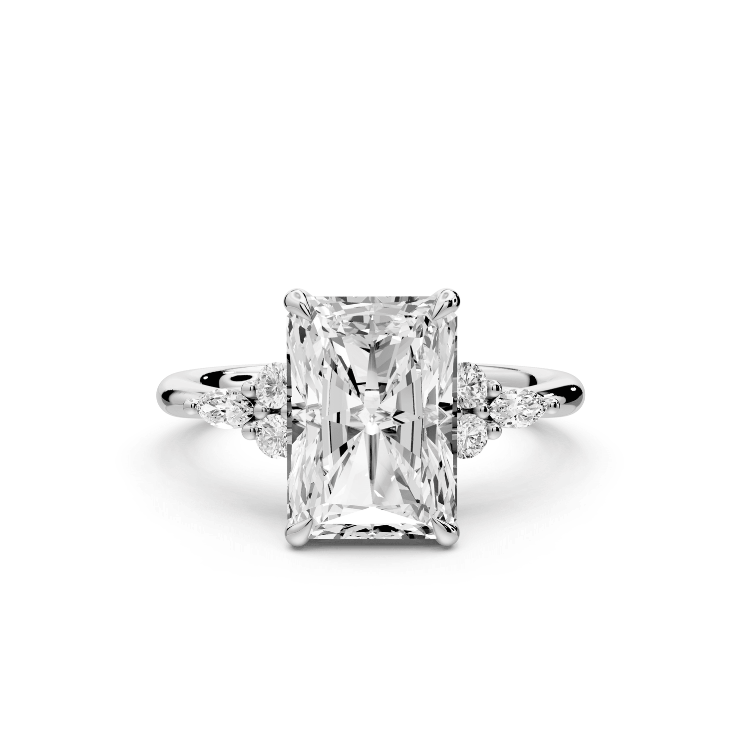 Sandi - 3ct 14k white gold Radiant Floral Cluster Side-Stone Engagement Ring with Plain Band - Mr. Alex Jewelry