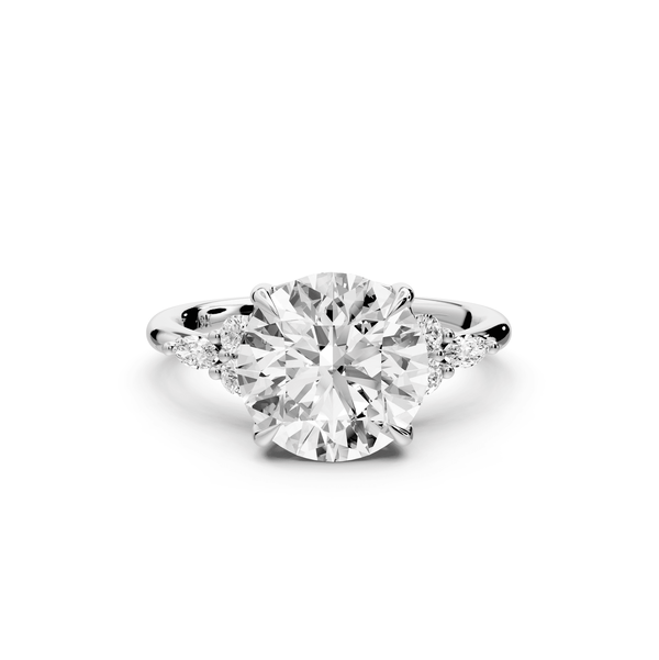 Sandi - 3ct 14k white gold Round Floral Cluster Side-Stone Engagement Ring with Plain Band - Mr. Alex Jewelry