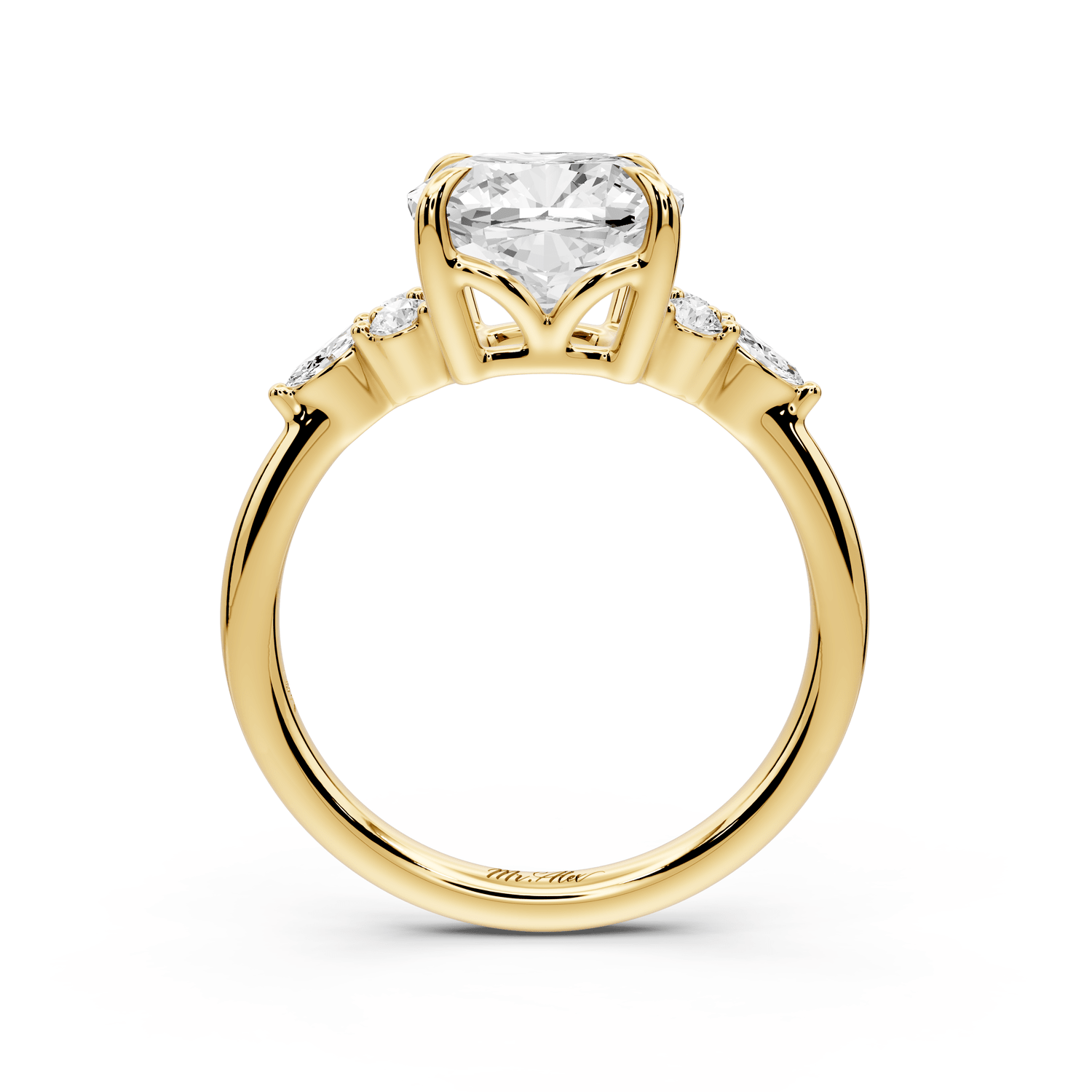 Sandi - 3ct 14k yellow gold Cushion Floral Cluster Side-Stone Engagement Ring with Plain Band - Mr. Alex Jewelry