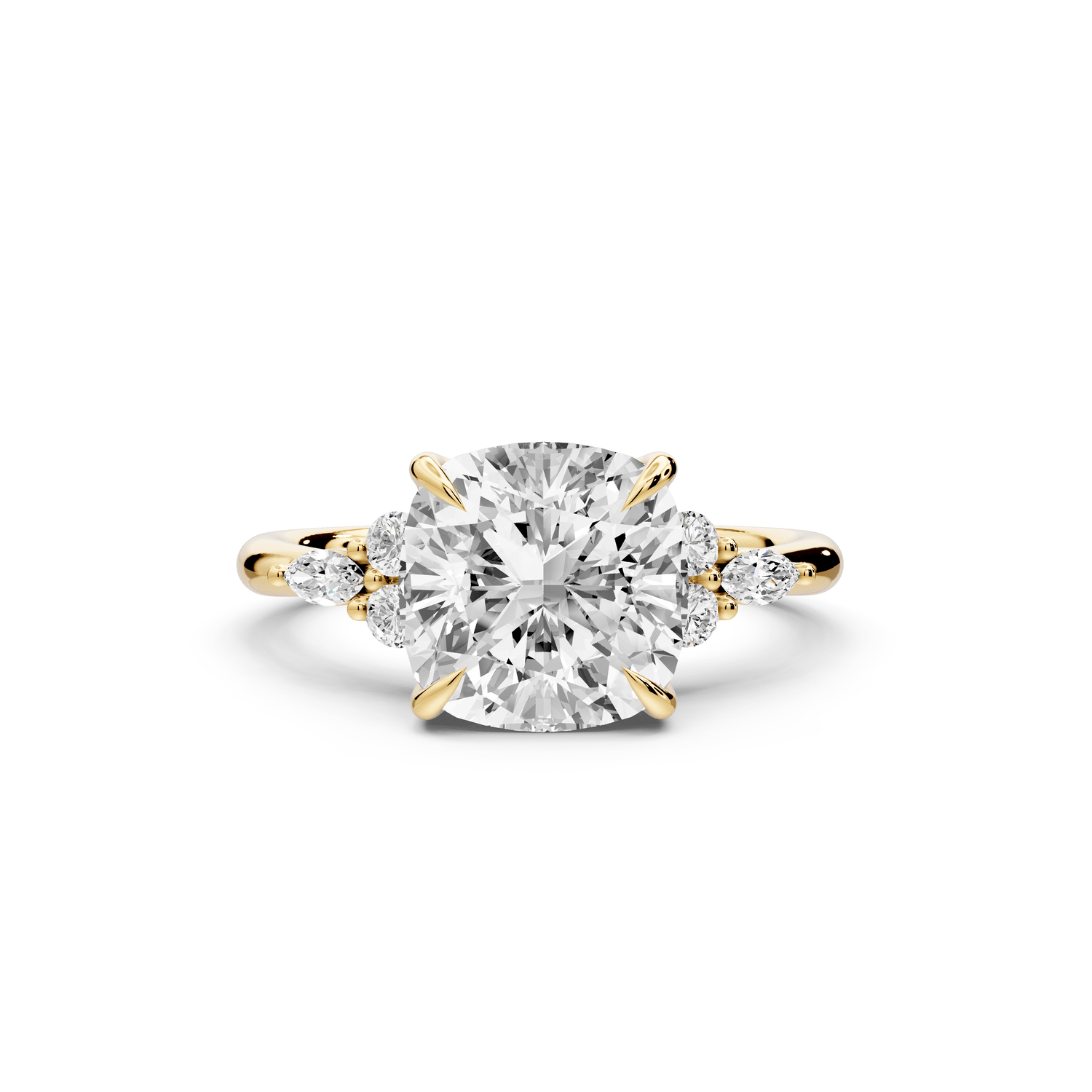 Sandi - 3ct 14k yellow gold Cushion Floral Cluster Side-Stone Engagement Ring with Plain Band - Mr. Alex Jewelry