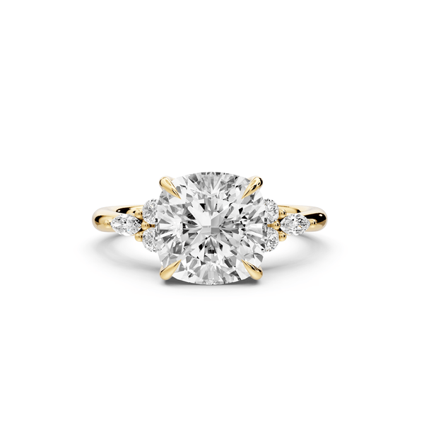 Sandi - 3ct 14k yellow gold Cushion Floral Cluster Side-Stone Engagement Ring with Plain Band - Mr. Alex Jewelry