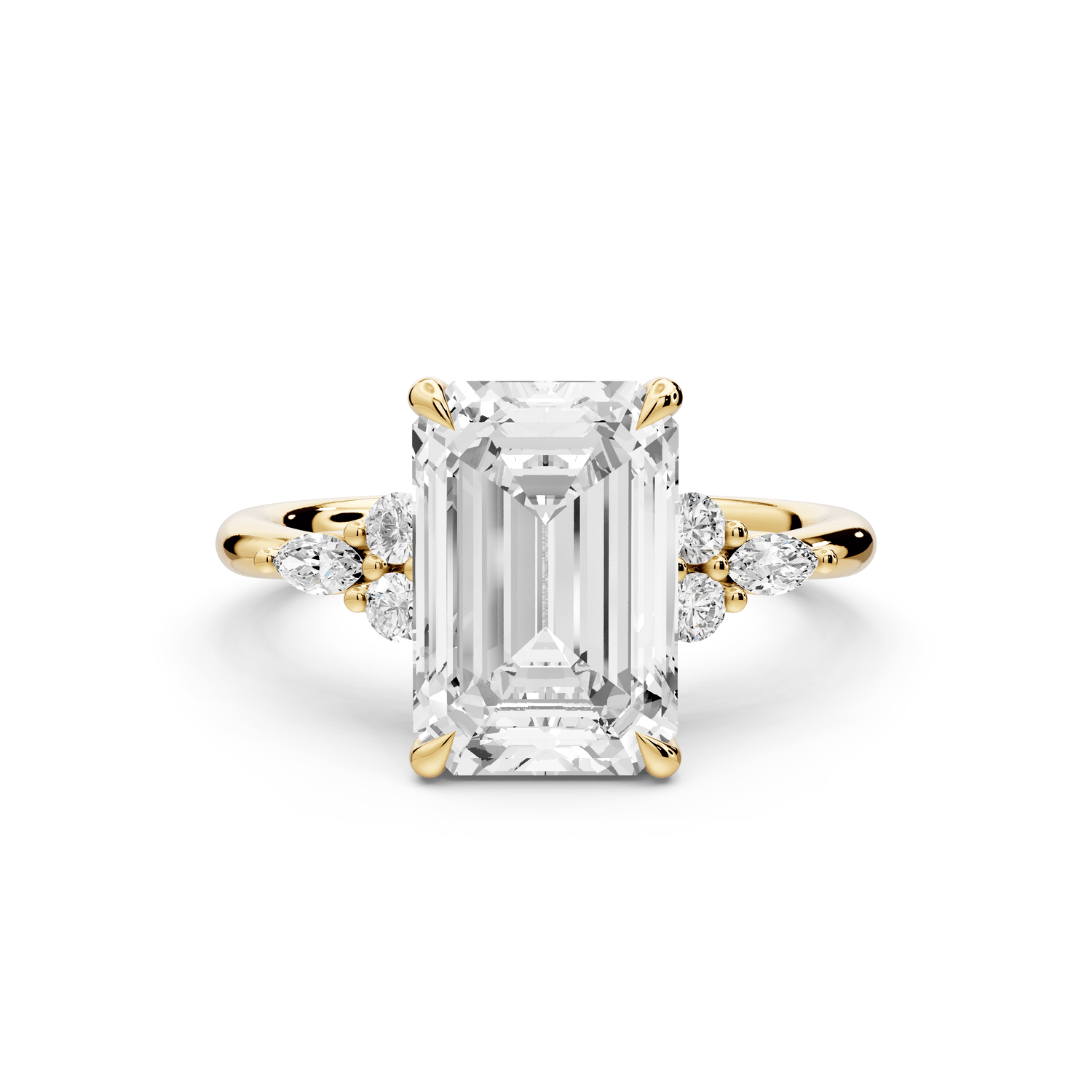 Sandi - 3ct 14k yellow gold Emerald Floral Cluster Side-Stone Engagement Ring with Plain Band - Mr. Alex Jewelry