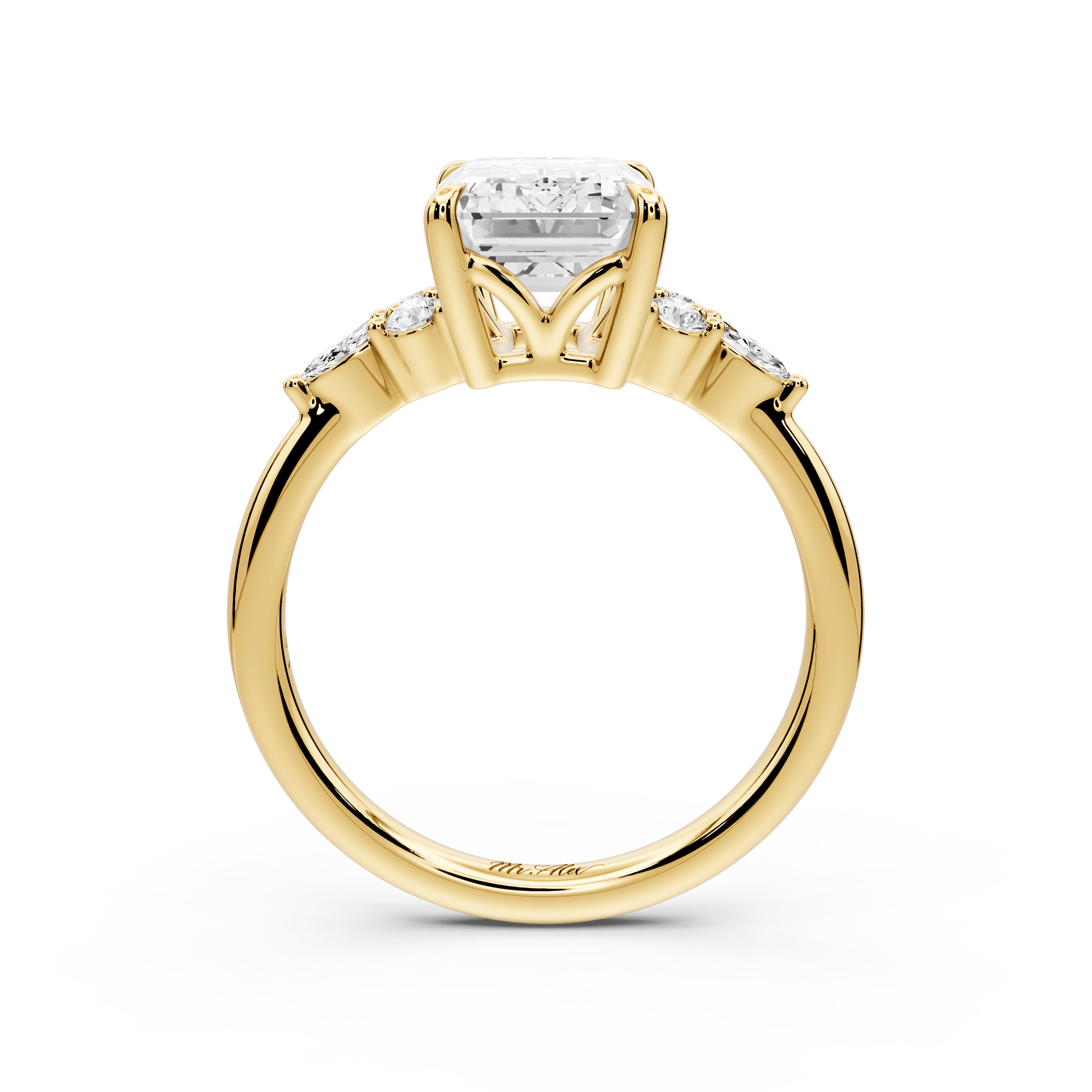 Sandi - 3ct 14k yellow gold Emerald Floral Cluster Side-Stone Engagement Ring with Plain Band - Mr. Alex Jewelry