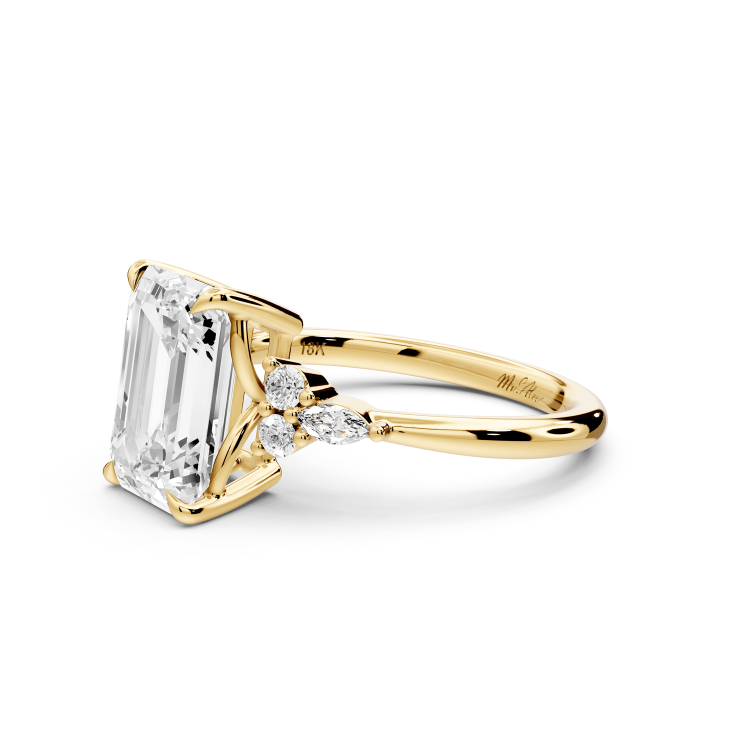 Sandi - 3ct 14k yellow gold Emerald Floral Cluster Side-Stone Engagement Ring with Plain Band - Mr. Alex Jewelry