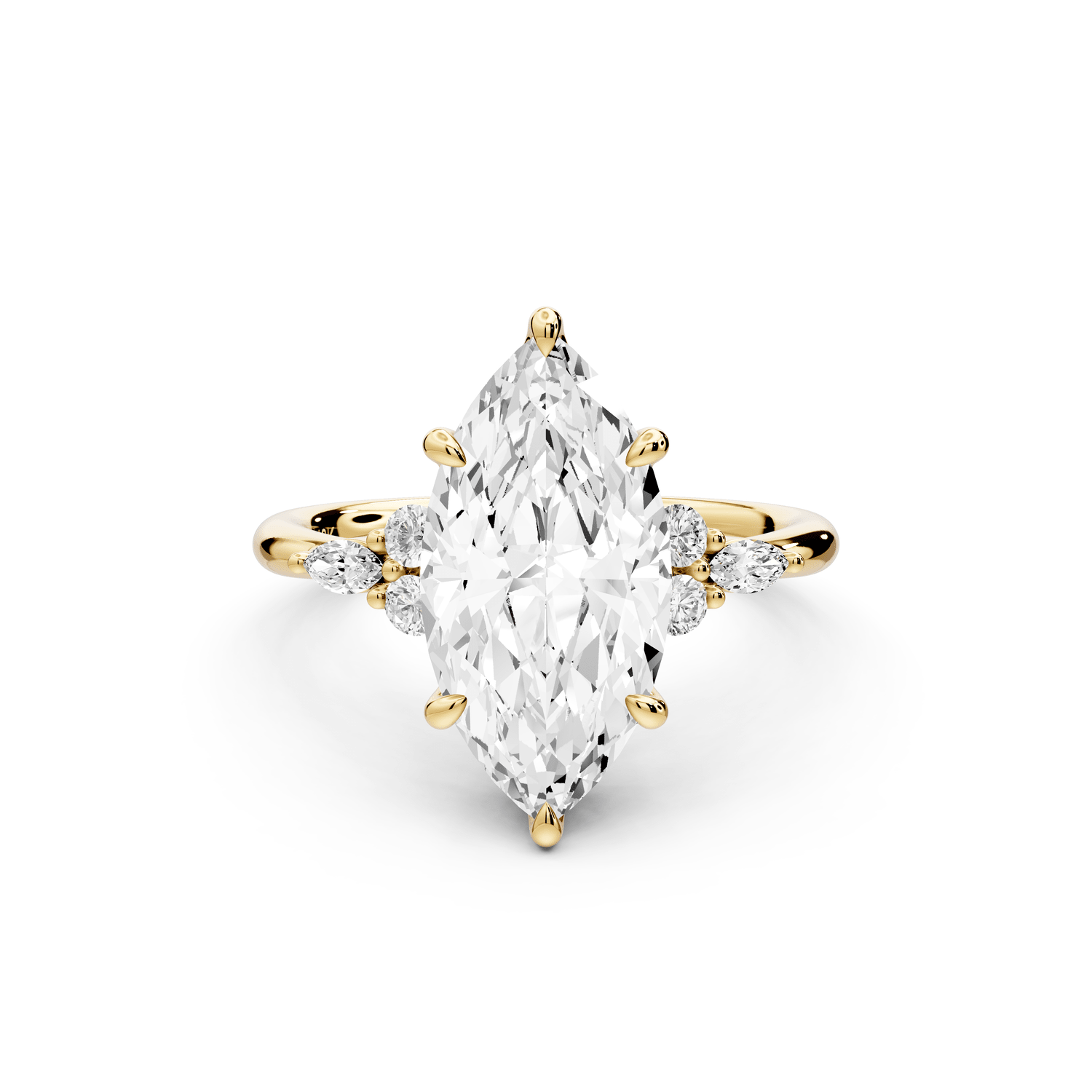Sandi - 3ct 14k yellow gold Marquise Floral Cluster Side-Stone Engagement Ring with Plain Band - Mr. Alex Jewelry