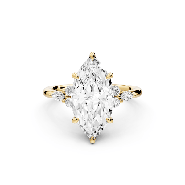 Sandi - 3ct 14k yellow gold Marquise Floral Cluster Side-Stone Engagement Ring with Plain Band - Mr. Alex Jewelry
