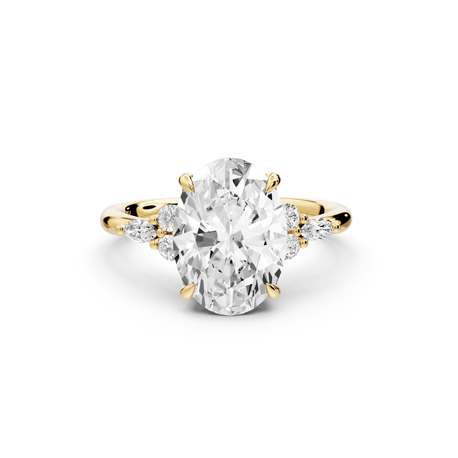 Sandi - 3ct 14k yellow gold Oval Floral Cluster Side-Stone Engagement Ring with Plain Band - Mr. Alex Jewelry