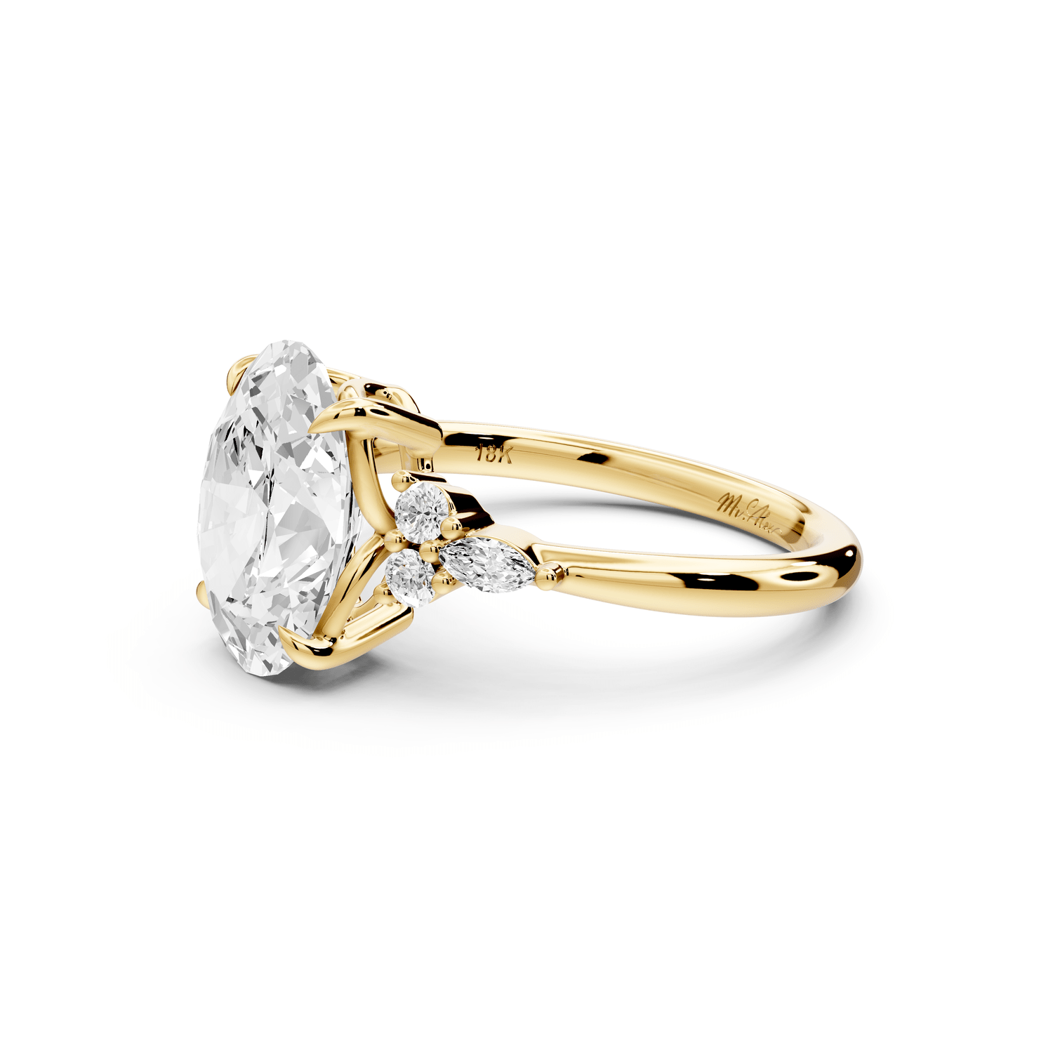 Sandi - 3ct 14k yellow gold Oval Floral Cluster Side-Stone Engagement Ring with Plain Band - Mr. Alex Jewelry