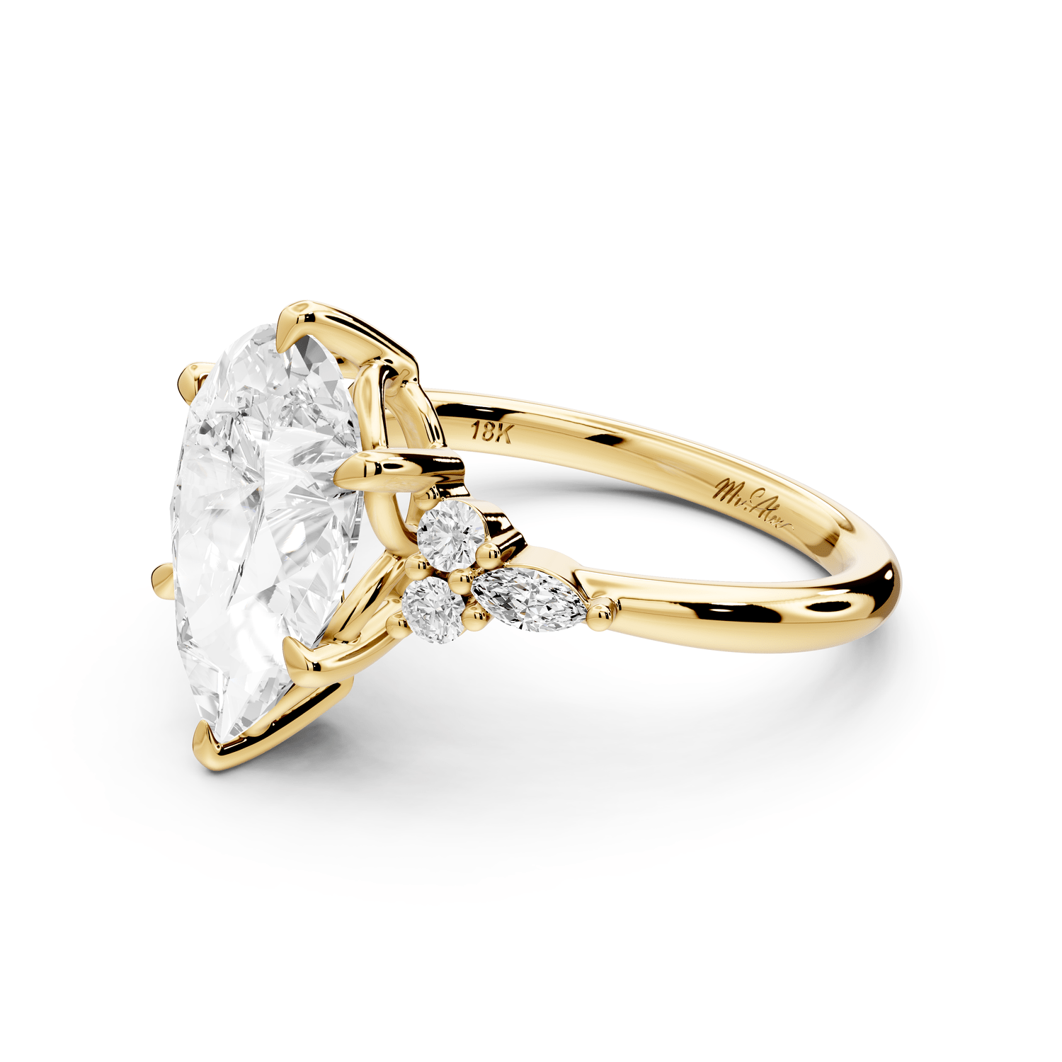 Sandi - 3ct 14k yellow gold Pear Floral Cluster Side-Stone Engagement Ring with Plain Band - Mr. Alex Jewelry