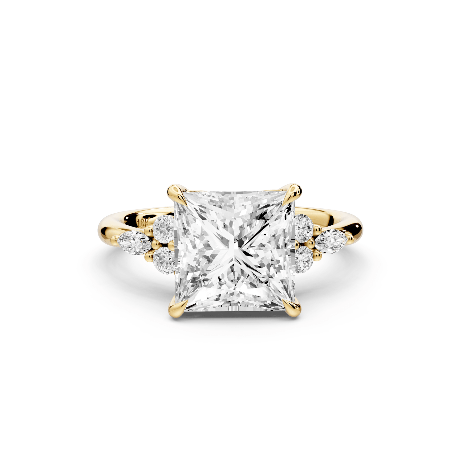 Sandi - 3ct 14k yellow gold Princess Floral Cluster Side-Stone Engagement Ring with Plain Band - Mr. Alex Jewelry