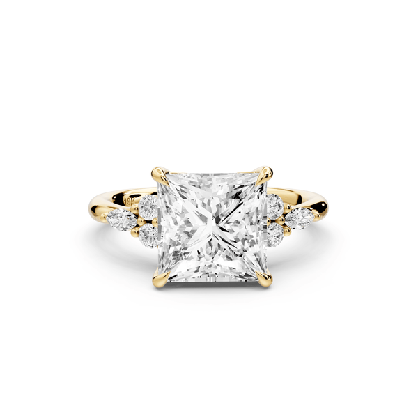 Sandi - 3ct 14k yellow gold Princess Floral Cluster Side-Stone Engagement Ring with Plain Band - Mr. Alex Jewelry