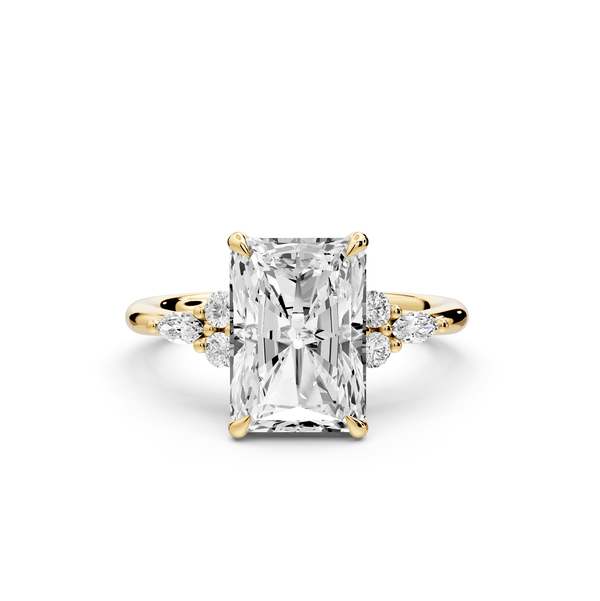Sandi - 3ct 14k yellow gold Radiant Floral Cluster Side-Stone Engagement Ring with Plain Band - Mr. Alex Jewelry