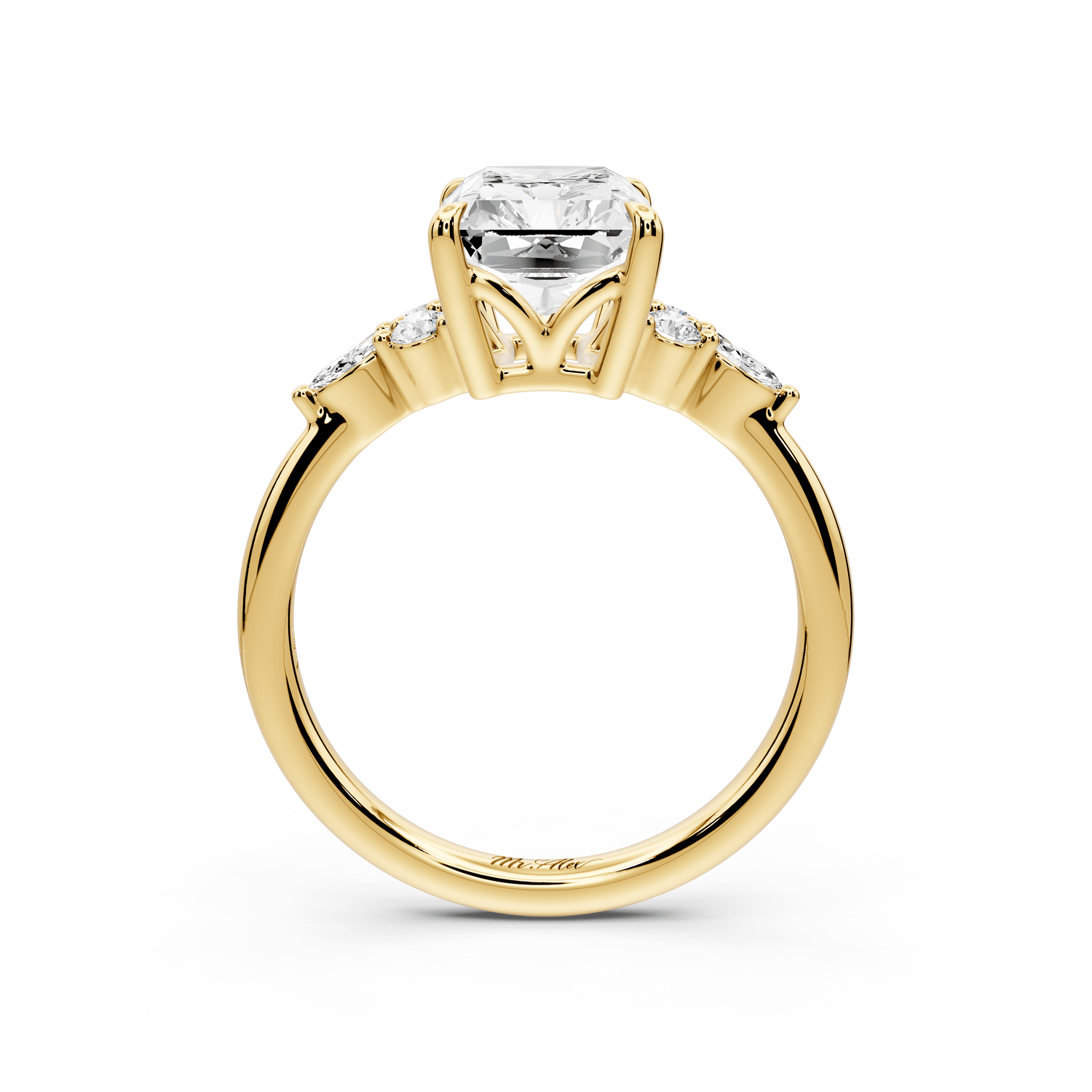 Sandi - 3ct 14k yellow gold Radiant Floral Cluster Side-Stone Engagement Ring with Plain Band - Mr. Alex Jewelry