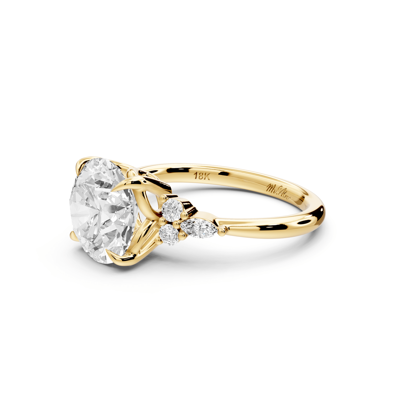 Sandi - 3ct 14k yellow gold Round Floral Cluster Side-Stone Engagement Ring with Plain Band - Mr. Alex Jewelry