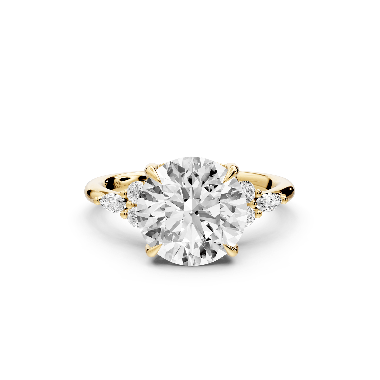 Sandi - 3ct 14k yellow gold Round Floral Cluster Side-Stone Engagement Ring with Plain Band - Mr. Alex Jewelry