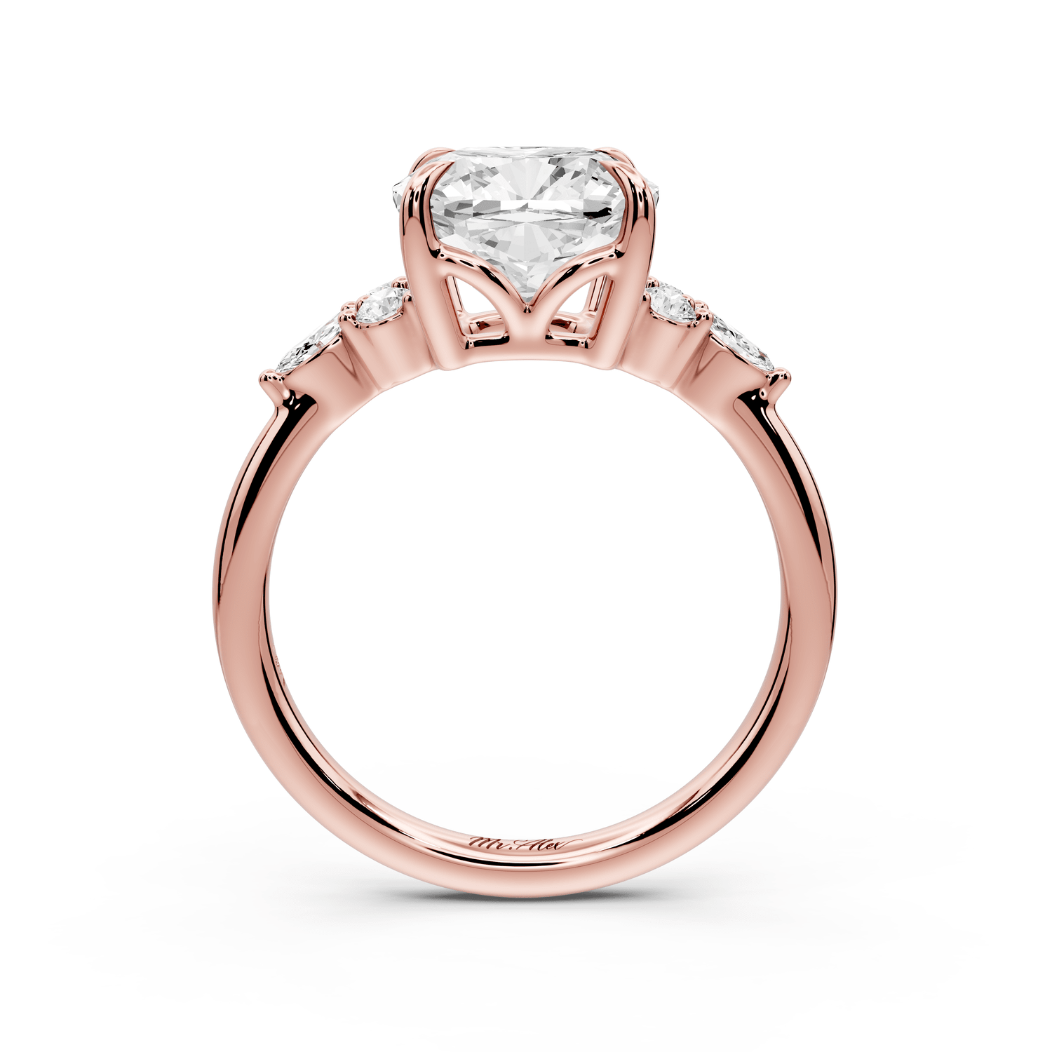 Sandi - 3ct 18k rose gold Cushion Floral Cluster Side-Stone Engagement Ring with Plain Band - Mr. Alex Jewelry