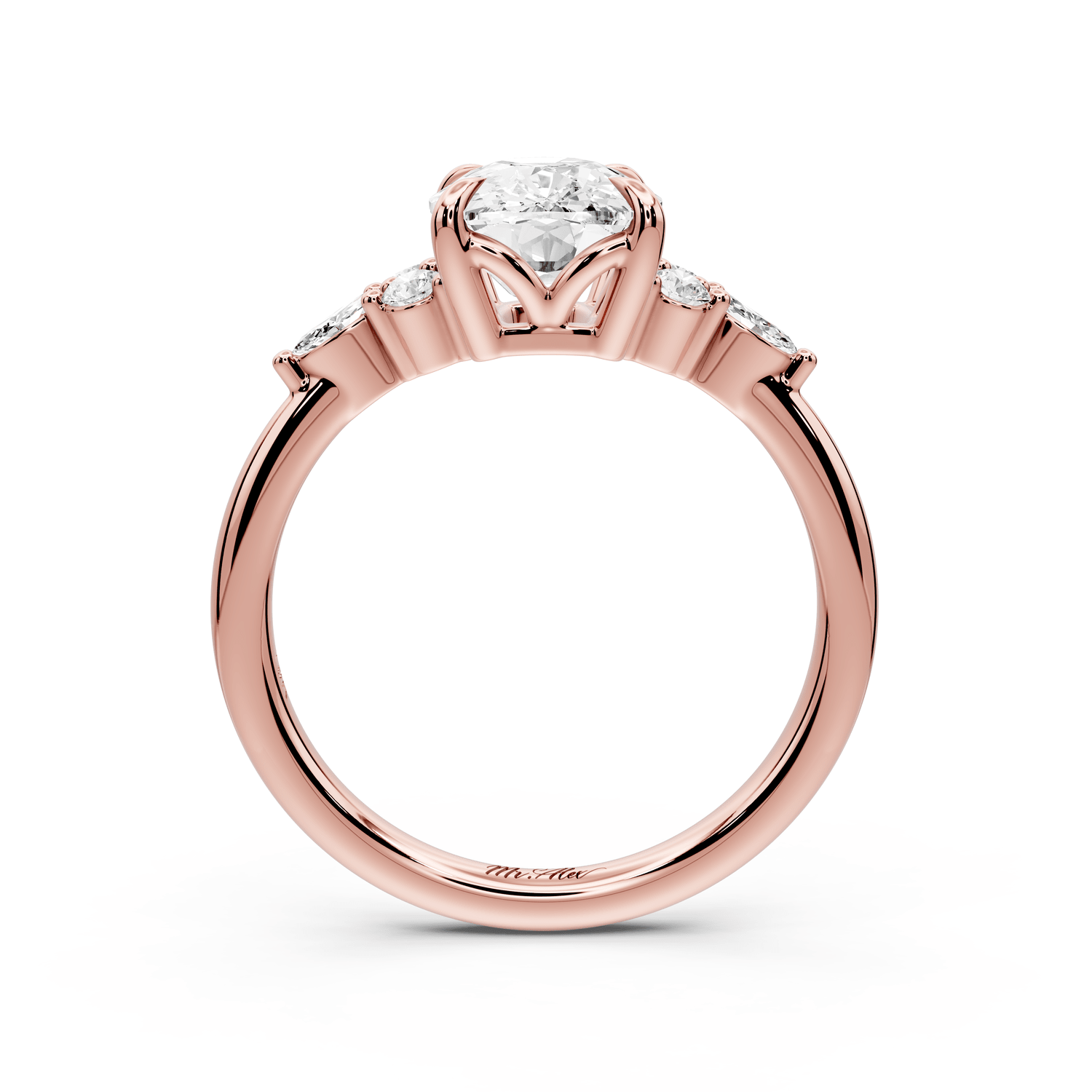 Sandi - 3ct 18k rose gold Ecushion Floral Cluster Side-Stone Engagement Ring with Plain Band - Mr. Alex Jewelry