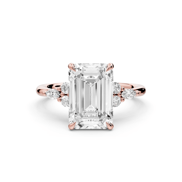 Sandi - 3ct 18k rose gold Emerald Floral Cluster Side-Stone Engagement Ring with Plain Band - Mr. Alex Jewelry